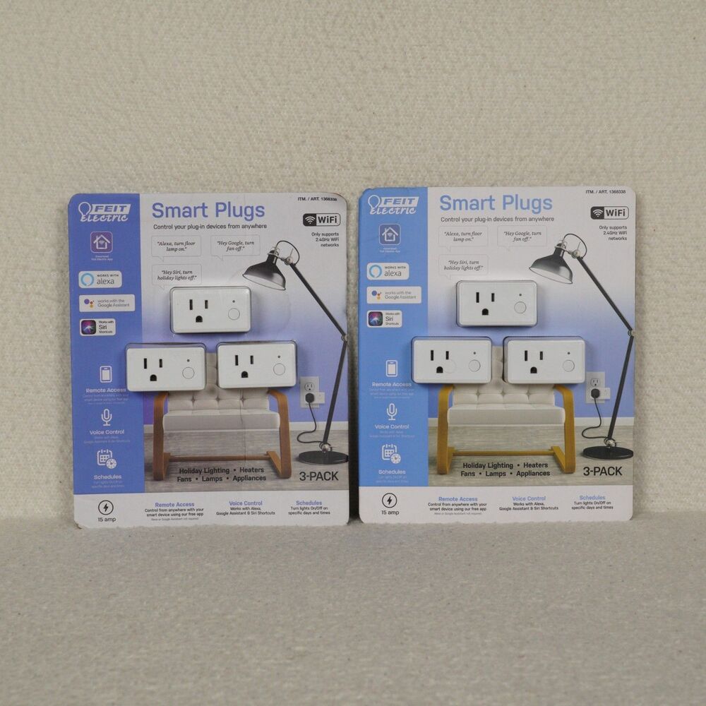 Lot of 2 Feit Electric 3-Pack Wi-Fi Smart Plugs Alexa Google Siri 1368338 Sealed